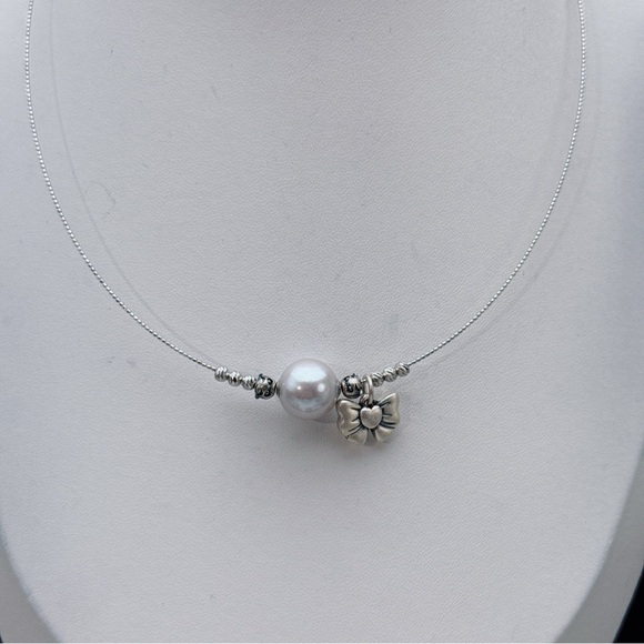 X563 Handmade S925 Freshwater Pearl Floating Bangle Necklace - Picture 8 of 8